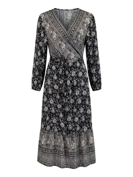 Lucky Brand Dresses & Skirts - Lucky Brand Black White Paisley Floral Boho Festival Beth Dutton Wrap Midi Dress